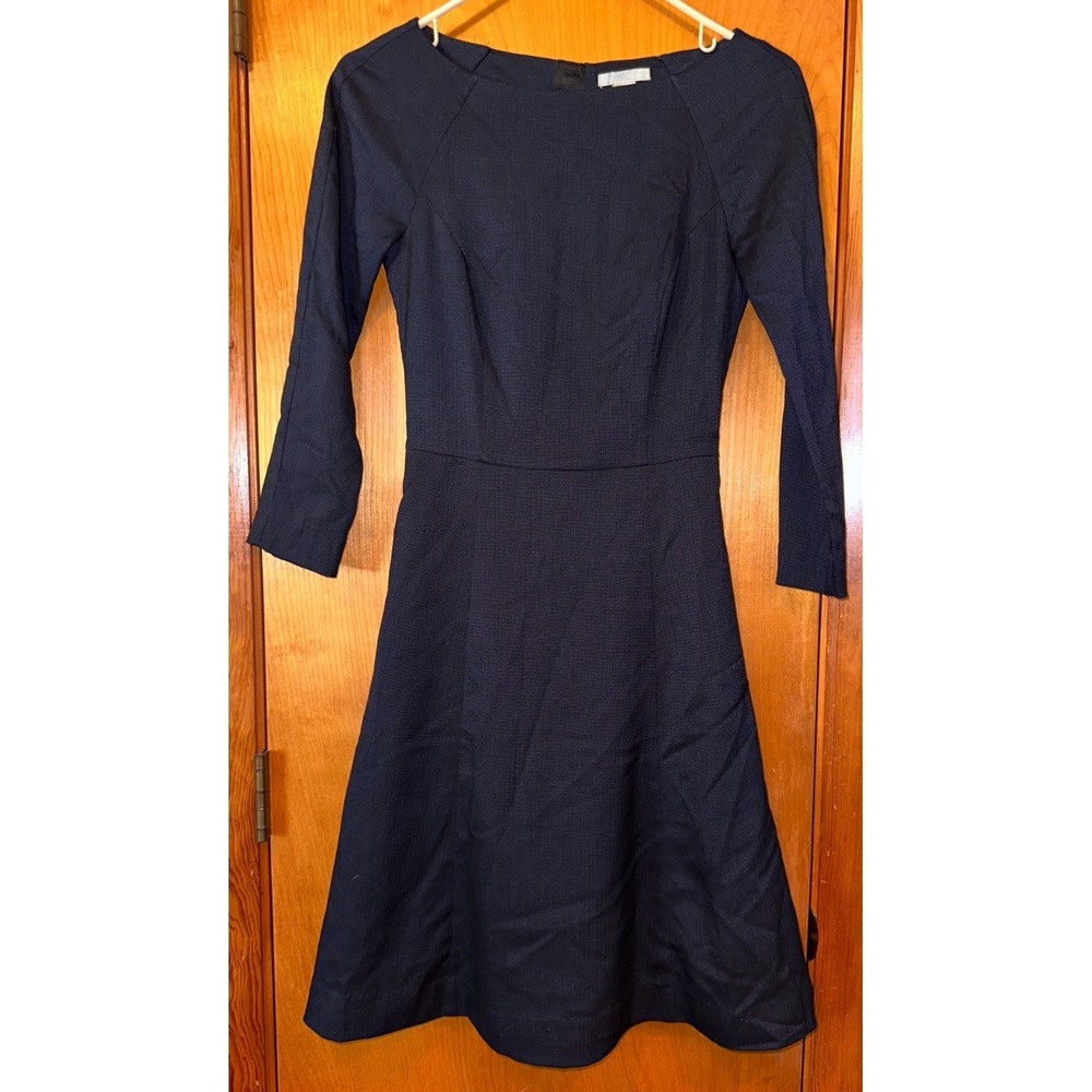 H&M Navy Blue Long Sleeve A Line Dress Gold Back Zipper Size 2